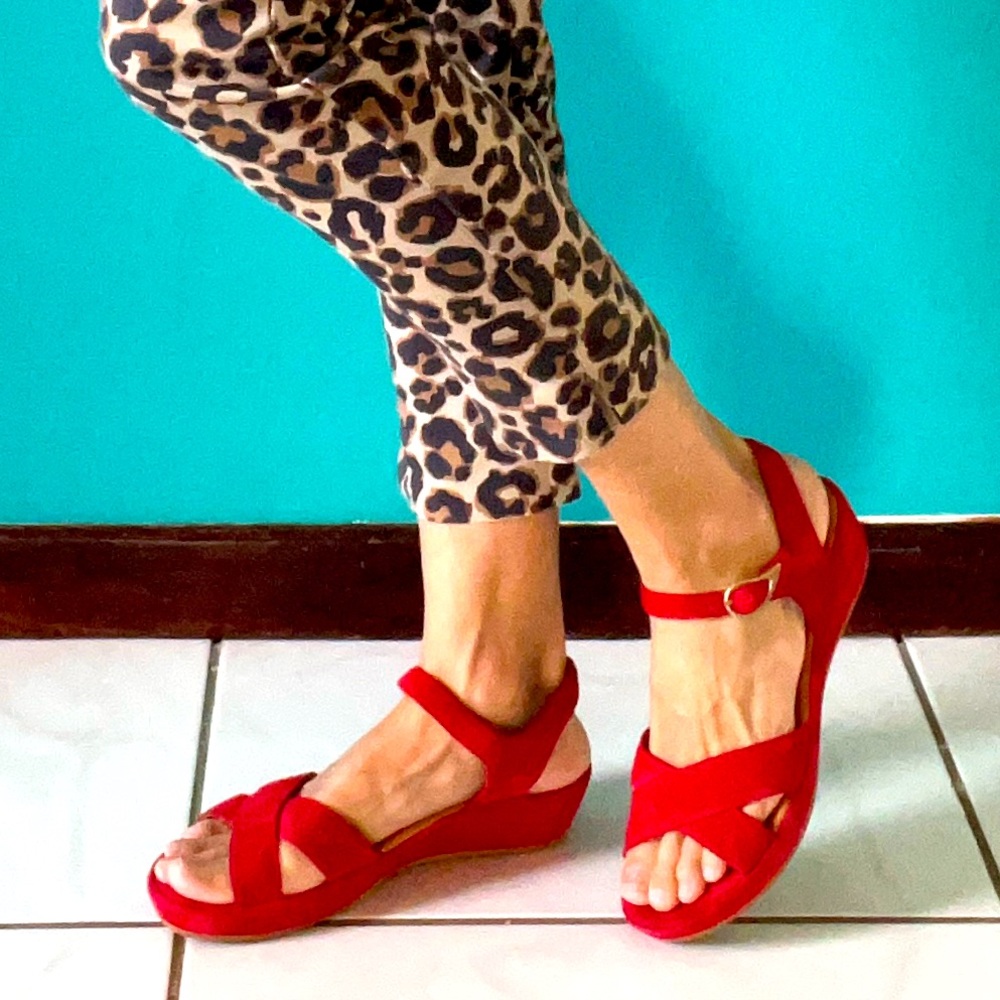 Women’s Red Wedge Sandals with Ankle Strap